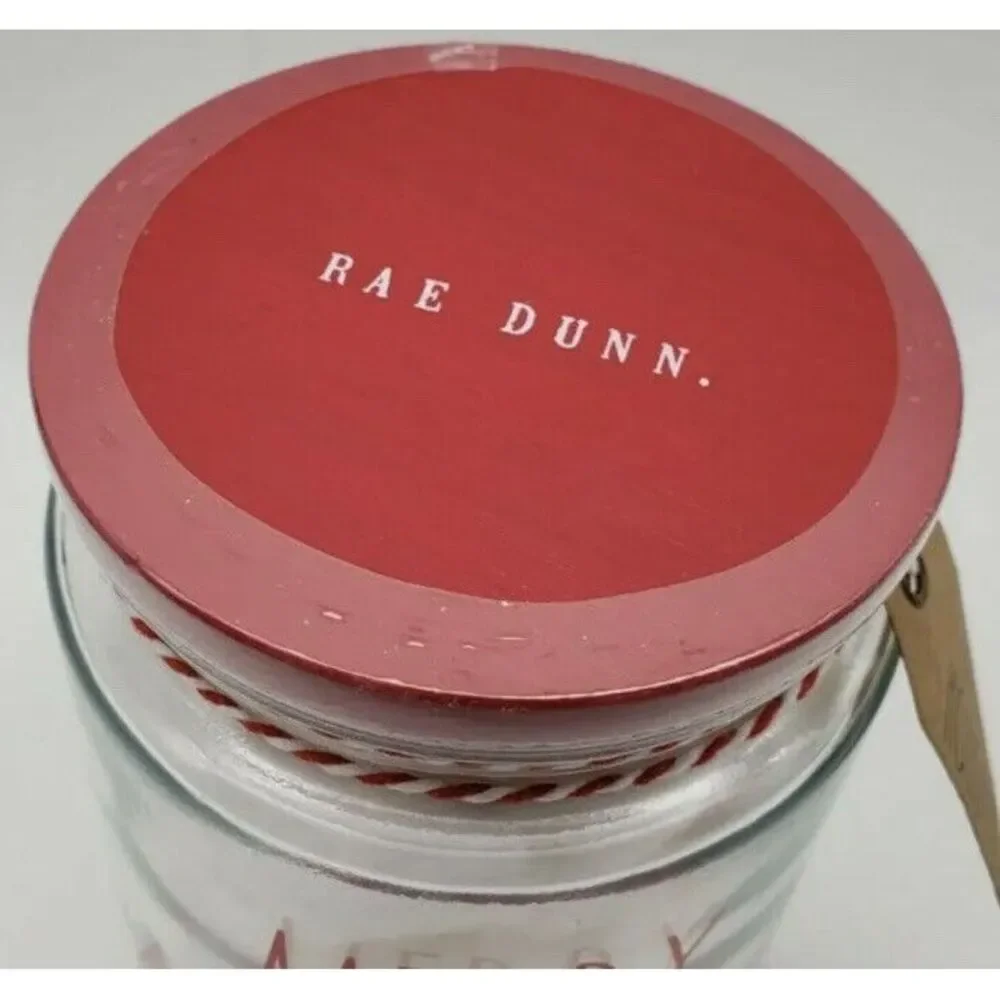 New Sealed Rae Dunn Merry Christmas Cotton‎ Ball Jar With Lid 60 Balls